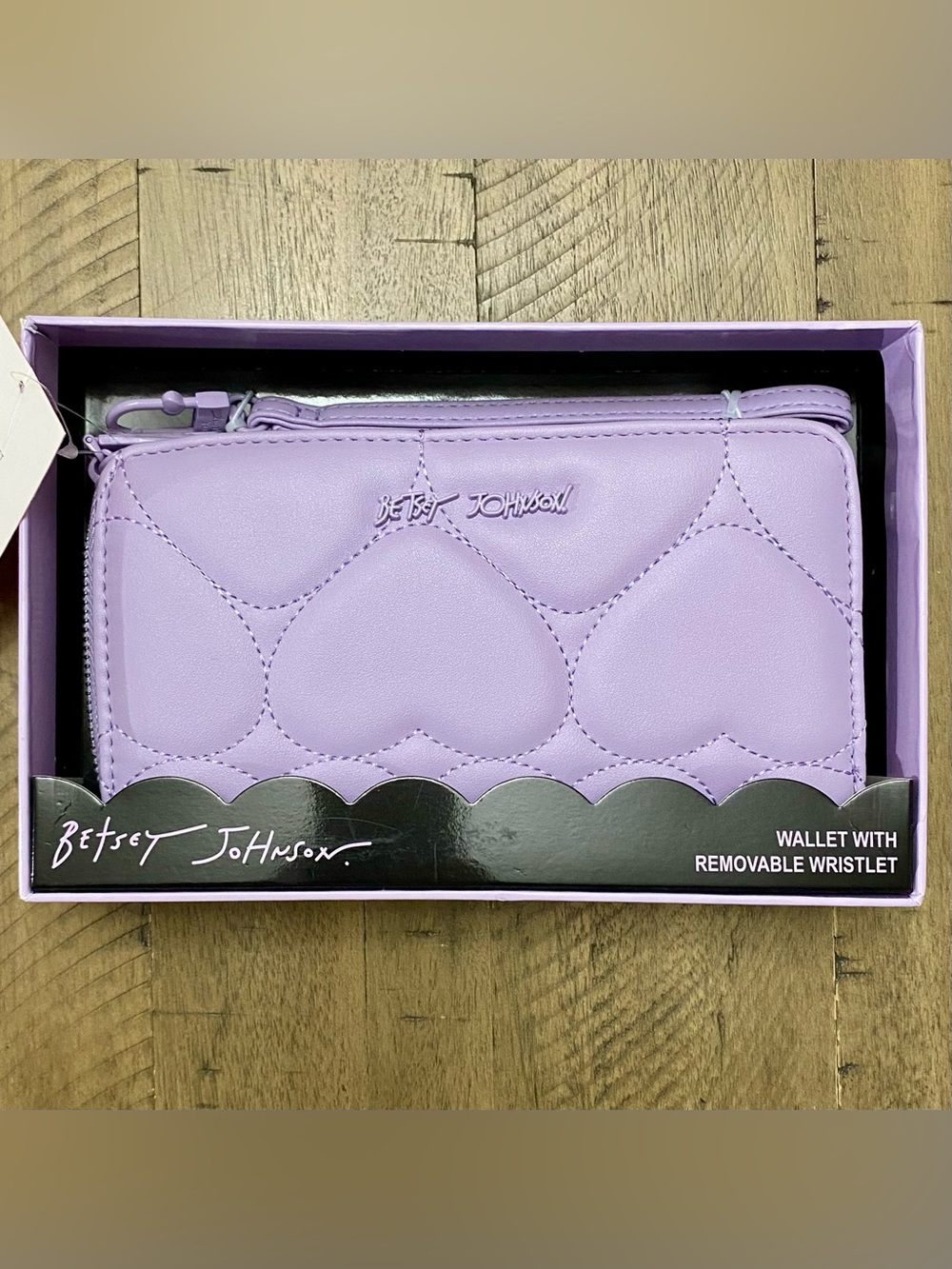 Betsey Johnson Lilac Heart-Quilted Zip Wallet Wristlet